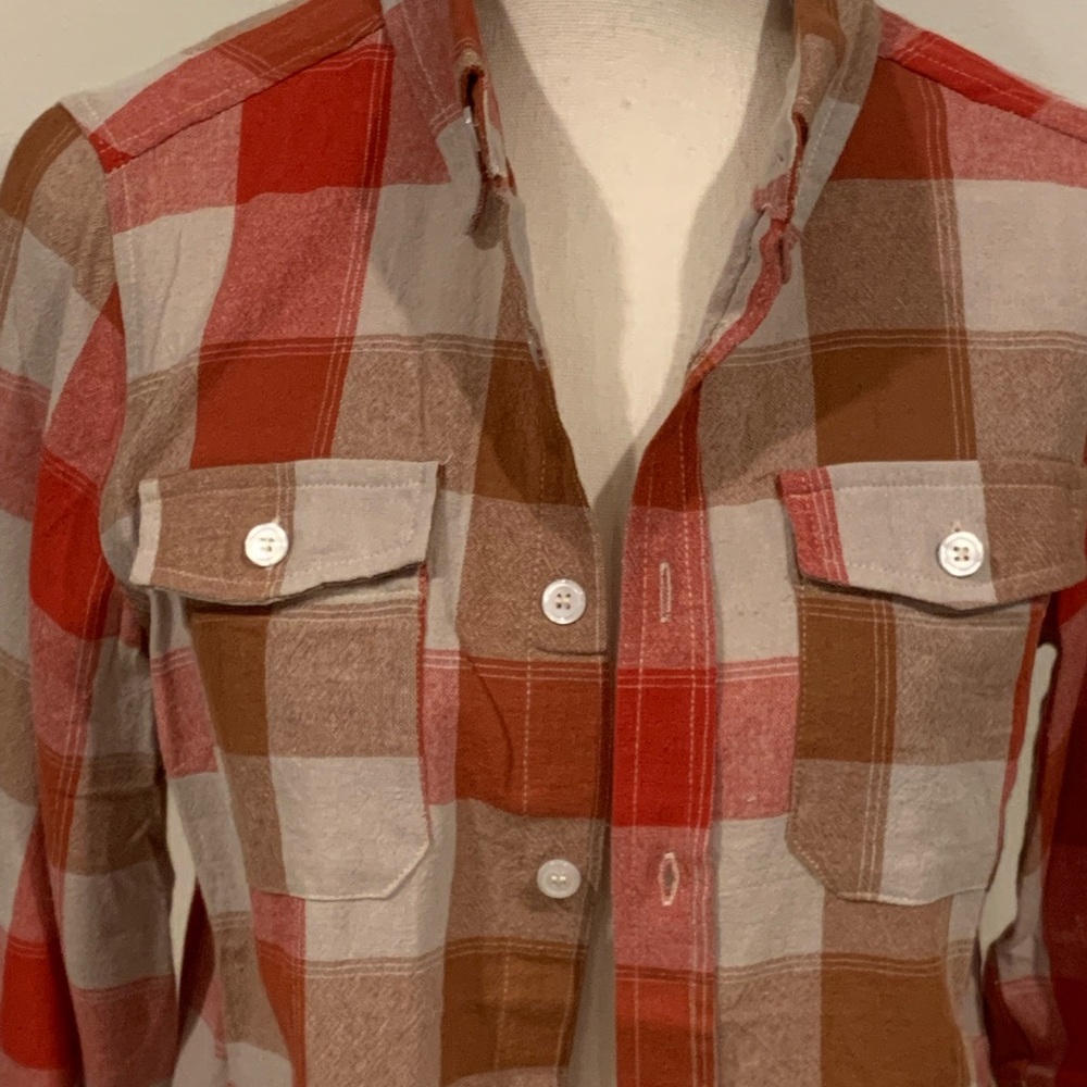 Red, tan, and cream color Vintage plaid button down